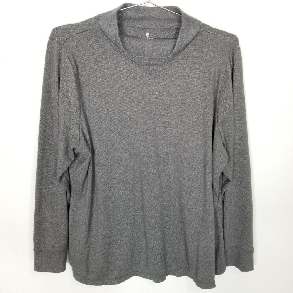 T by Talbots Women Plus Cowl Neck Light Sweater Sz 2X Pullover Gray Lurex